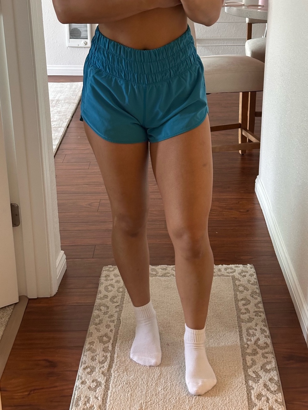 CRZ YOGA Pool Blue Elastic-Waist Athletic Shorts